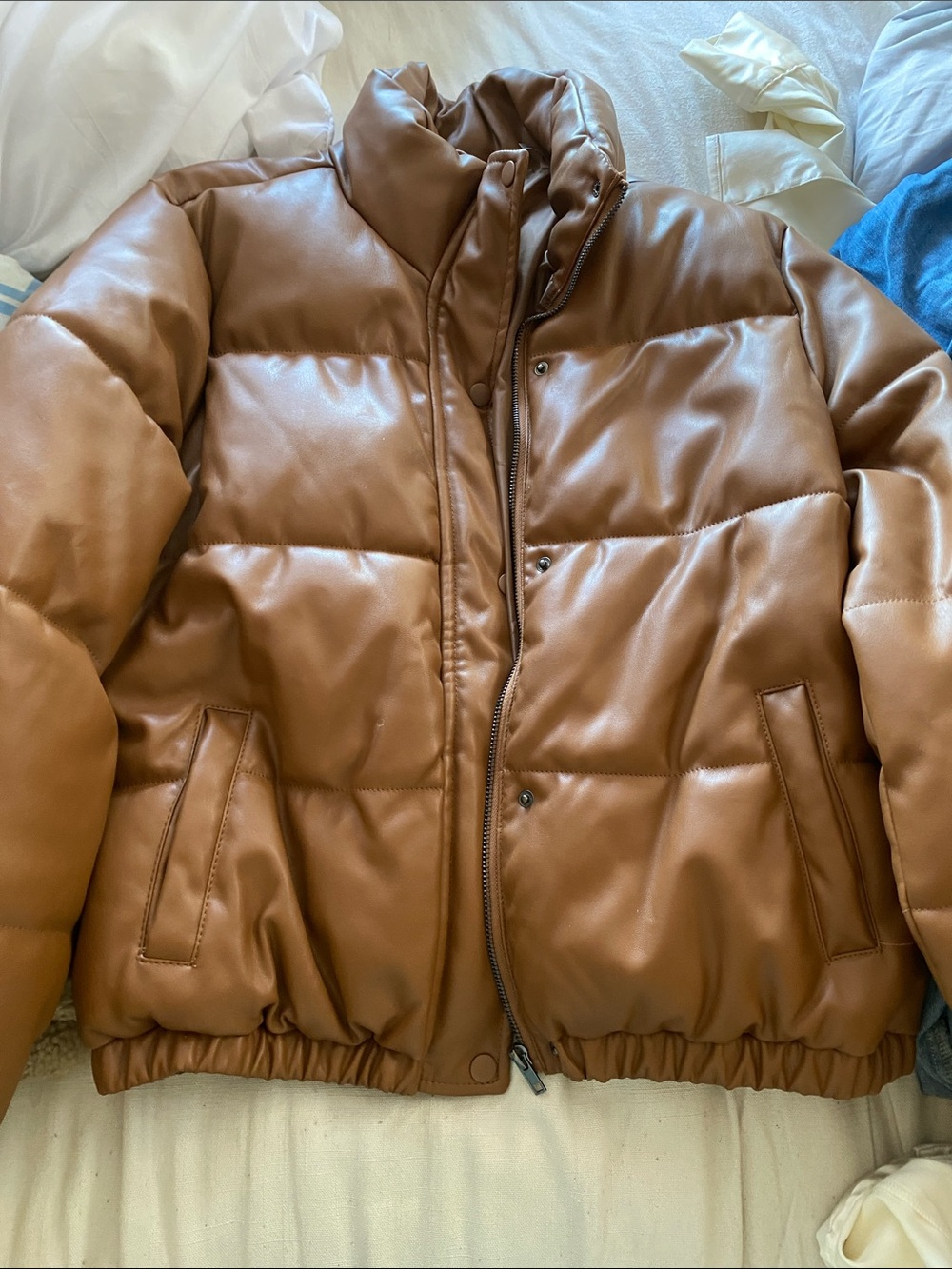 Ci Sono Tan Faux Leather Puffer Jacket